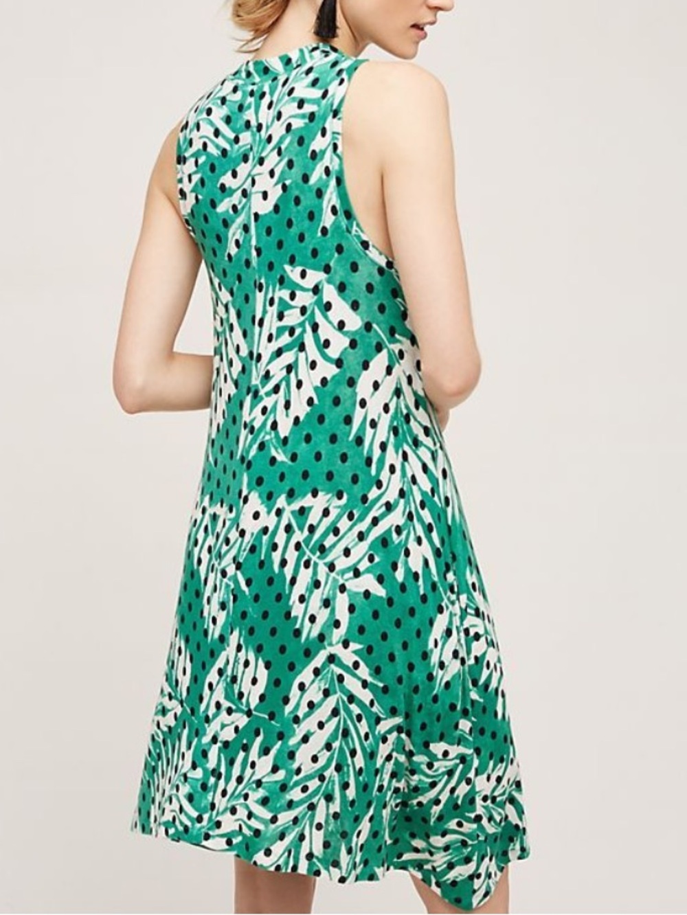 Maeve Anthropologie Caye Swing Midi Dress Sleeveless Green Palm Polka Dot M - Picture 2 of 12